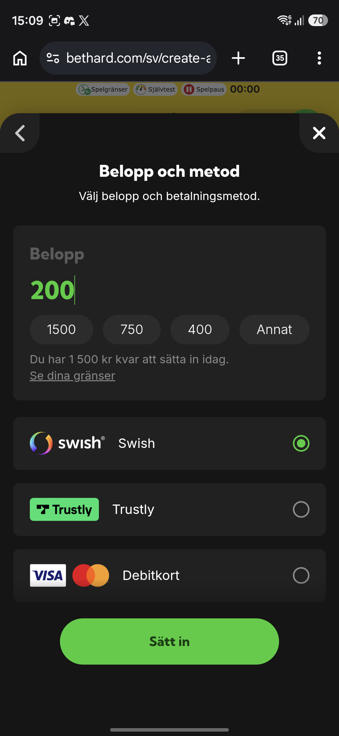 Bethard bonus insättning belopp