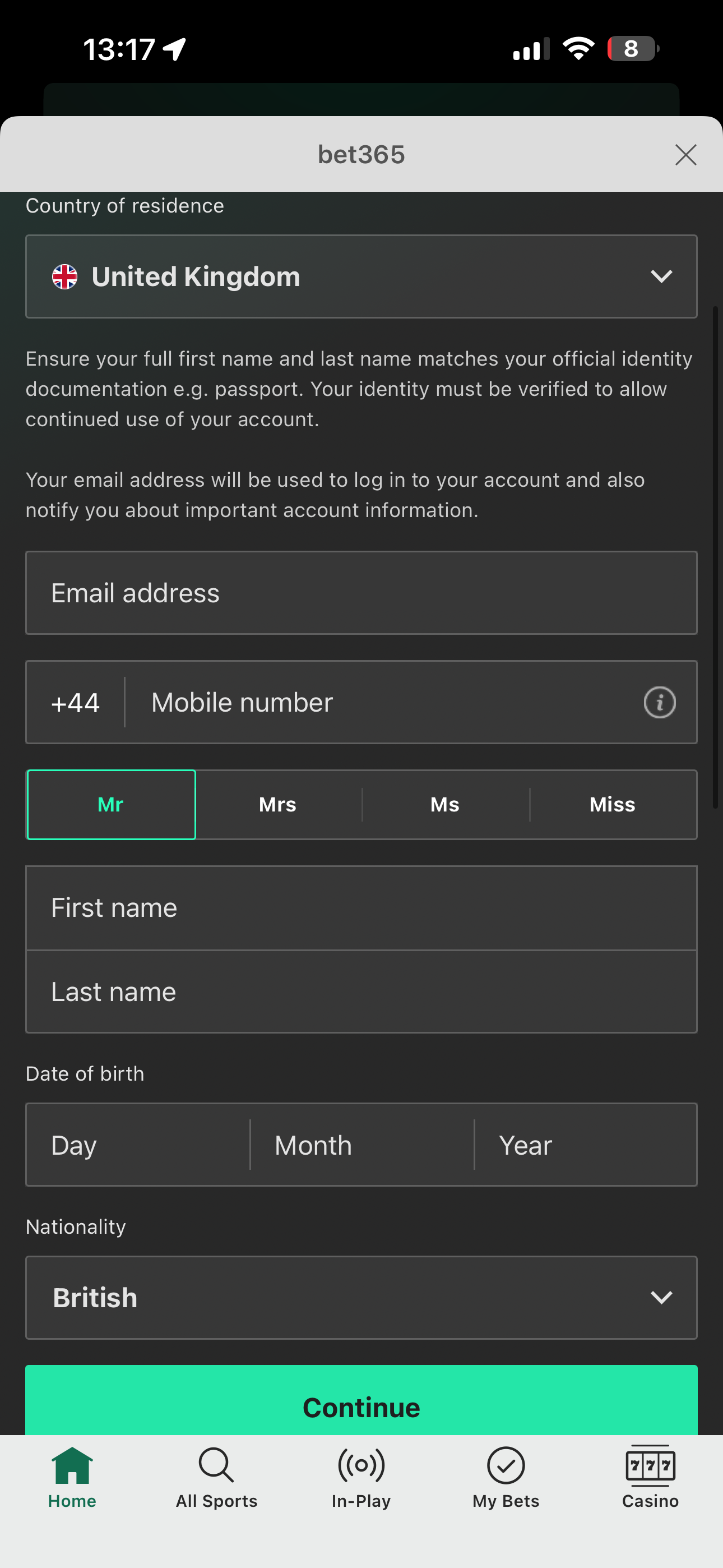 Bet365 Sign Up 1