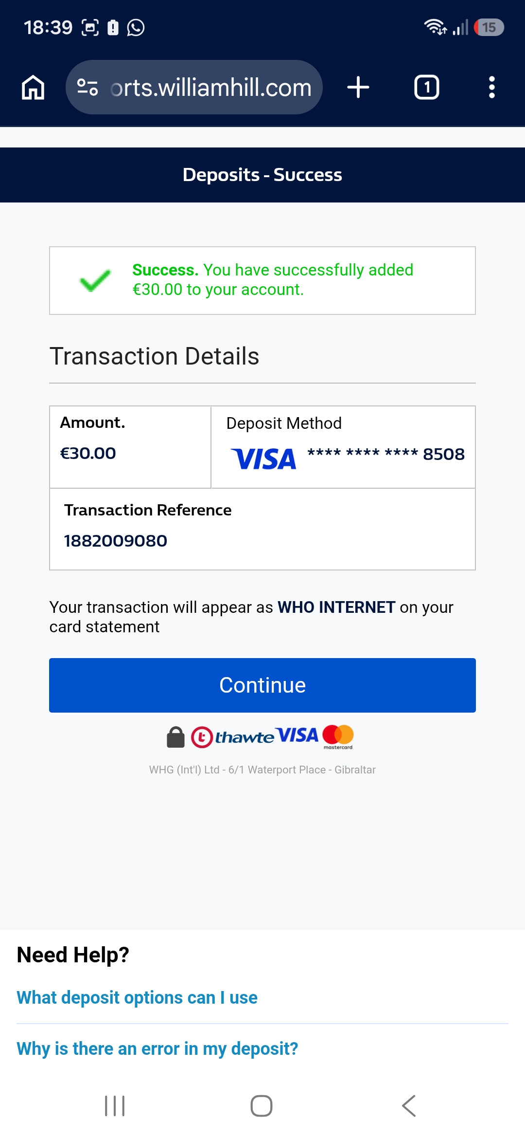 Deposit complete