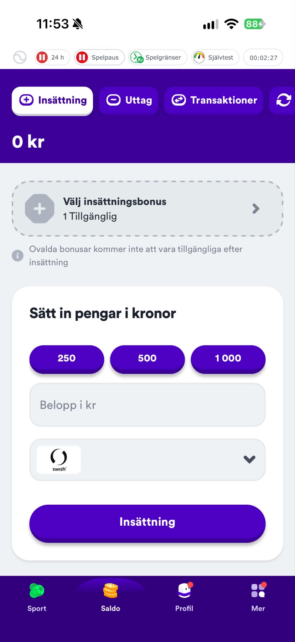 Insättning - Casumo