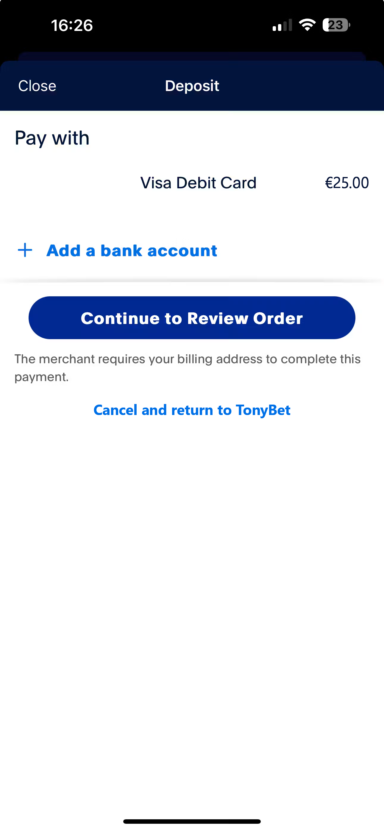 PayPal TonyBet