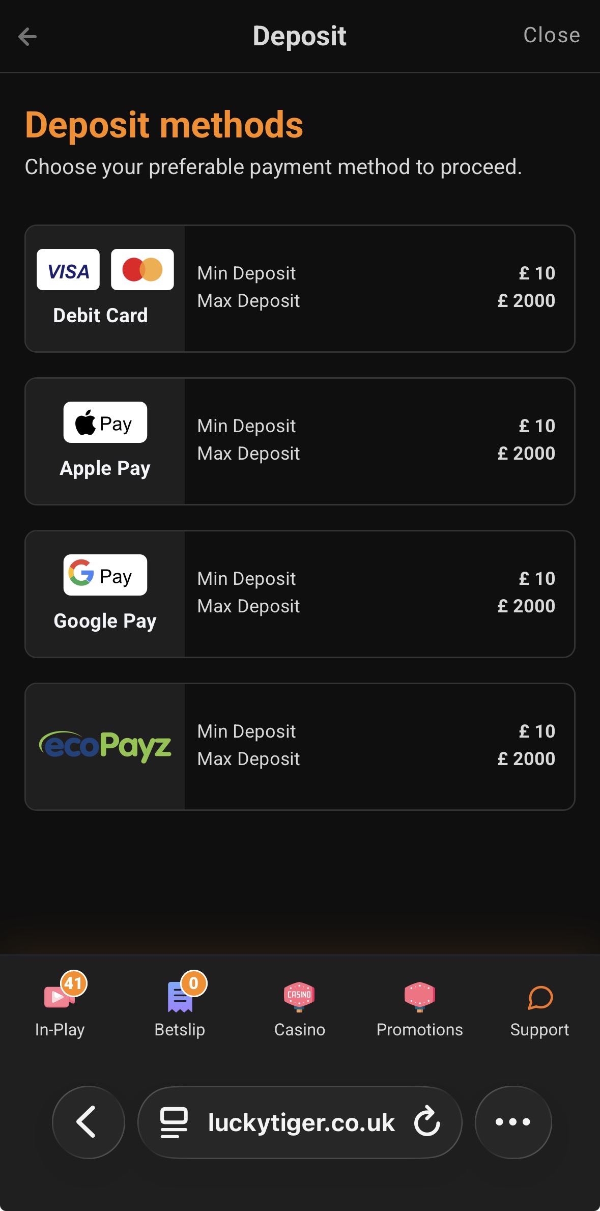 Lucky Tiger Deposit 2