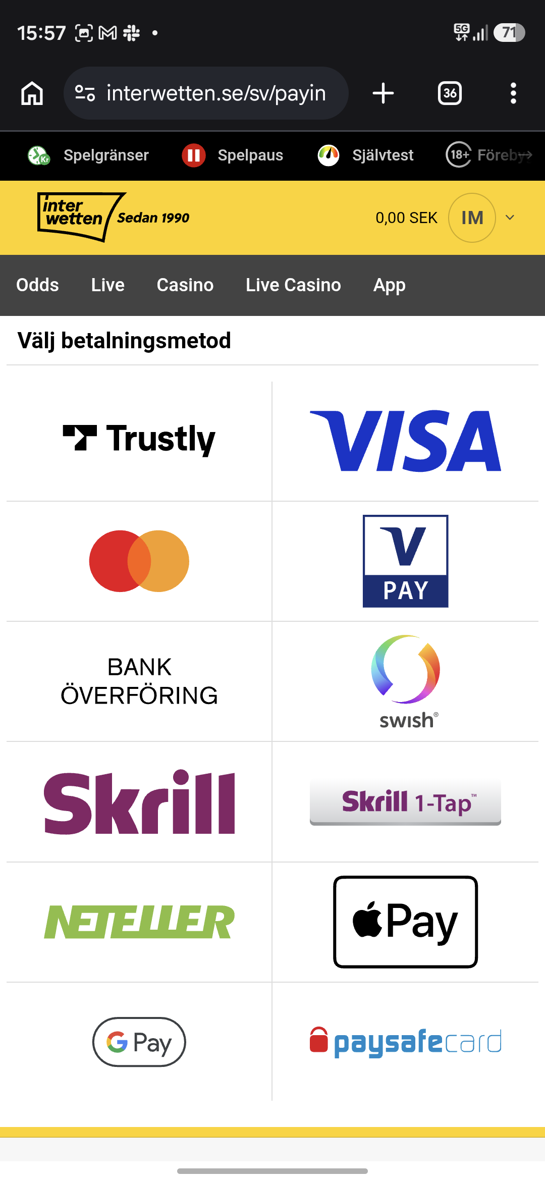 Insättning - Interwetten