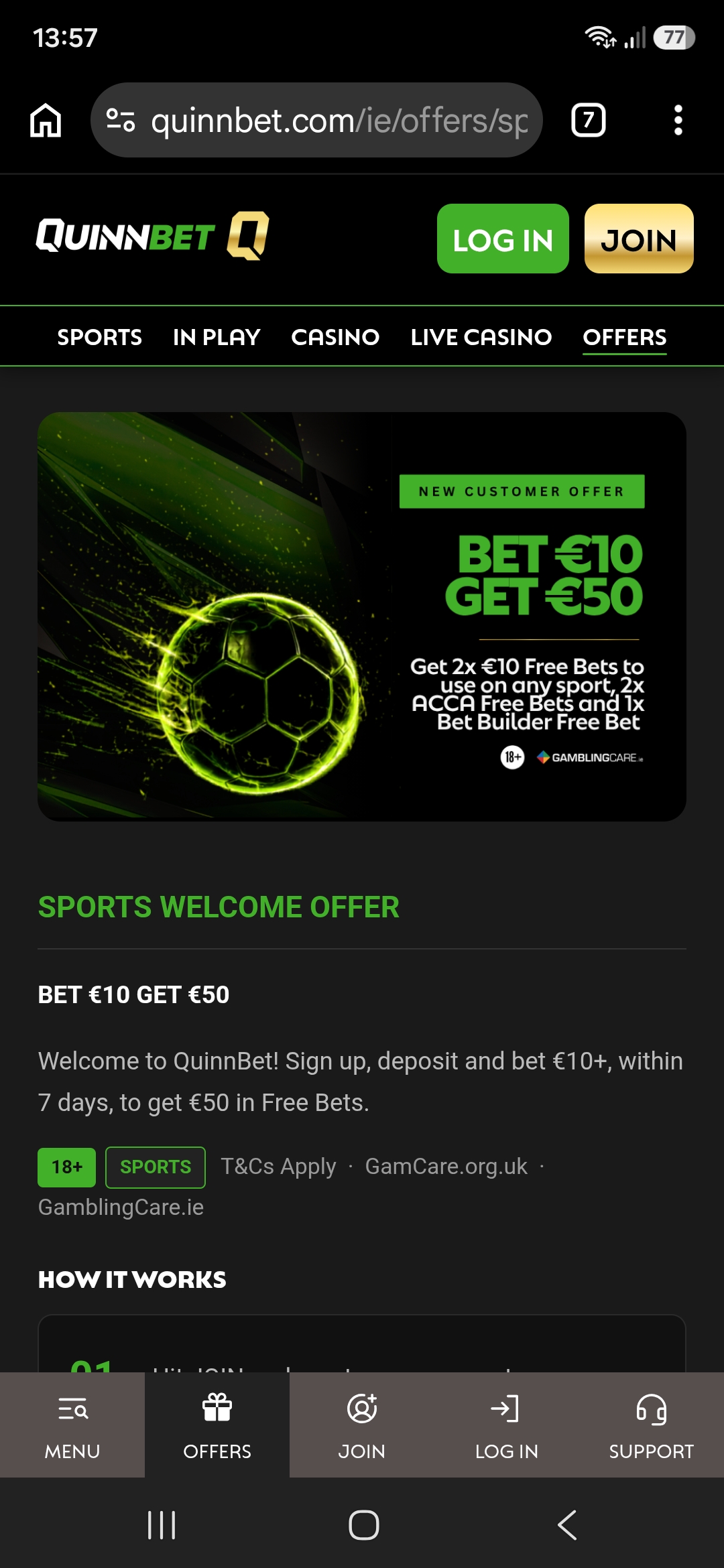 QuinnBet welcome bonus
