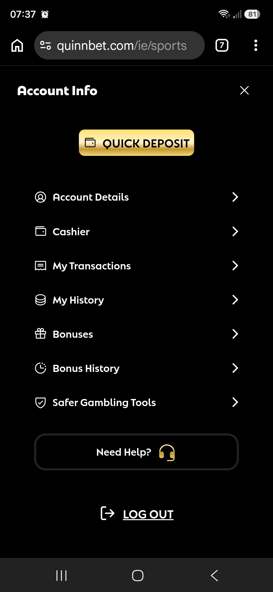 QuinnBet Transactions