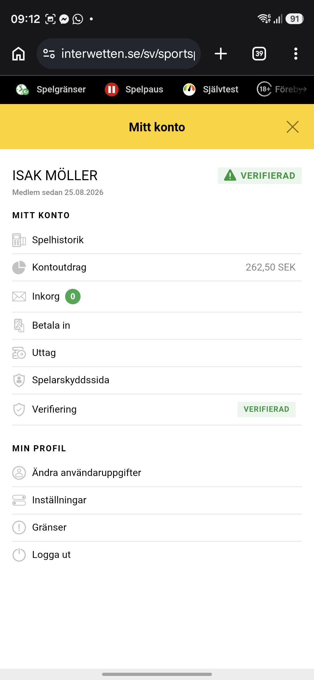 Uttag - Interwetten