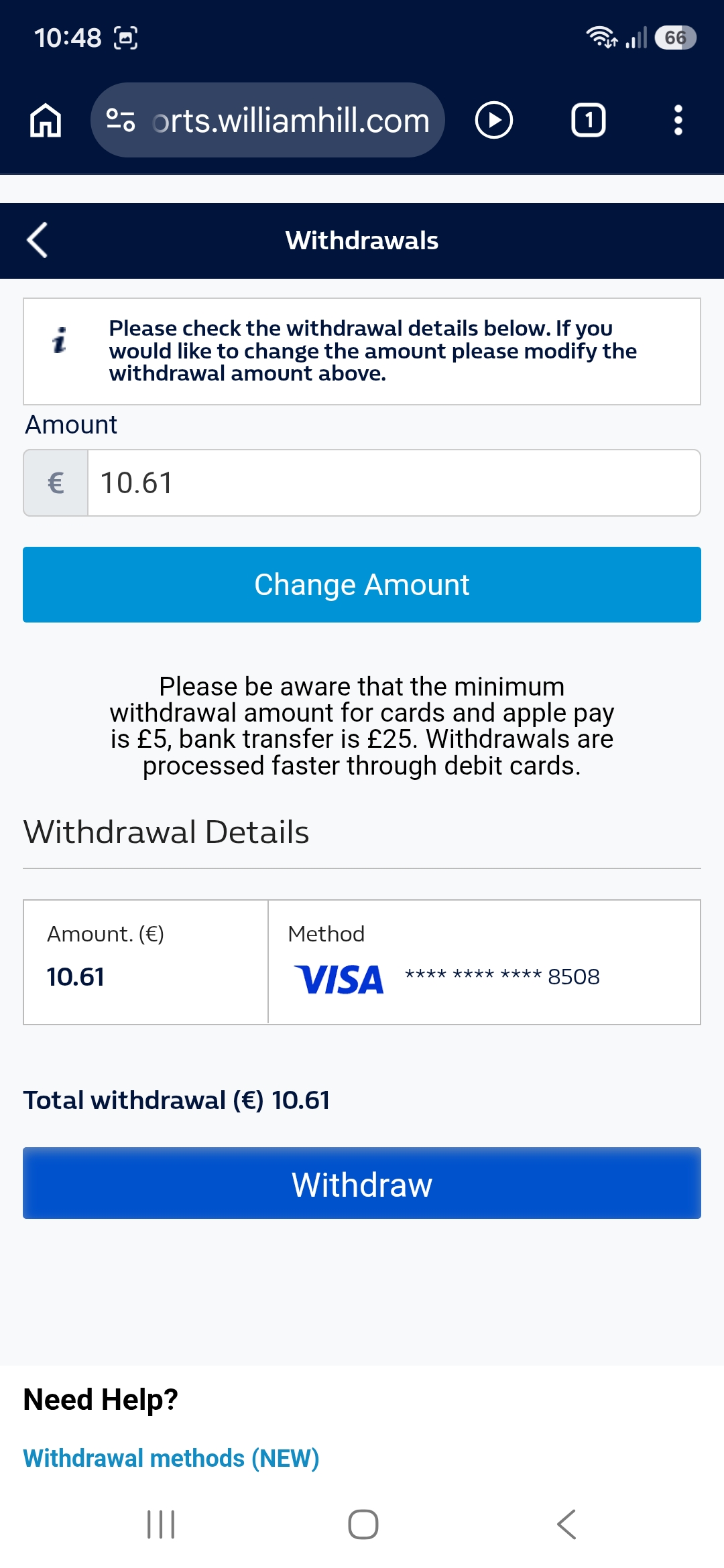Confirm withdrawal