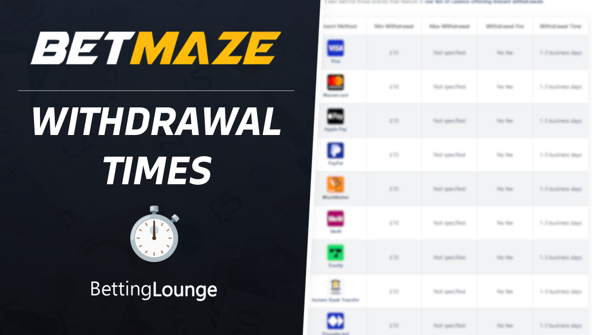 Betmaze withdrawal times