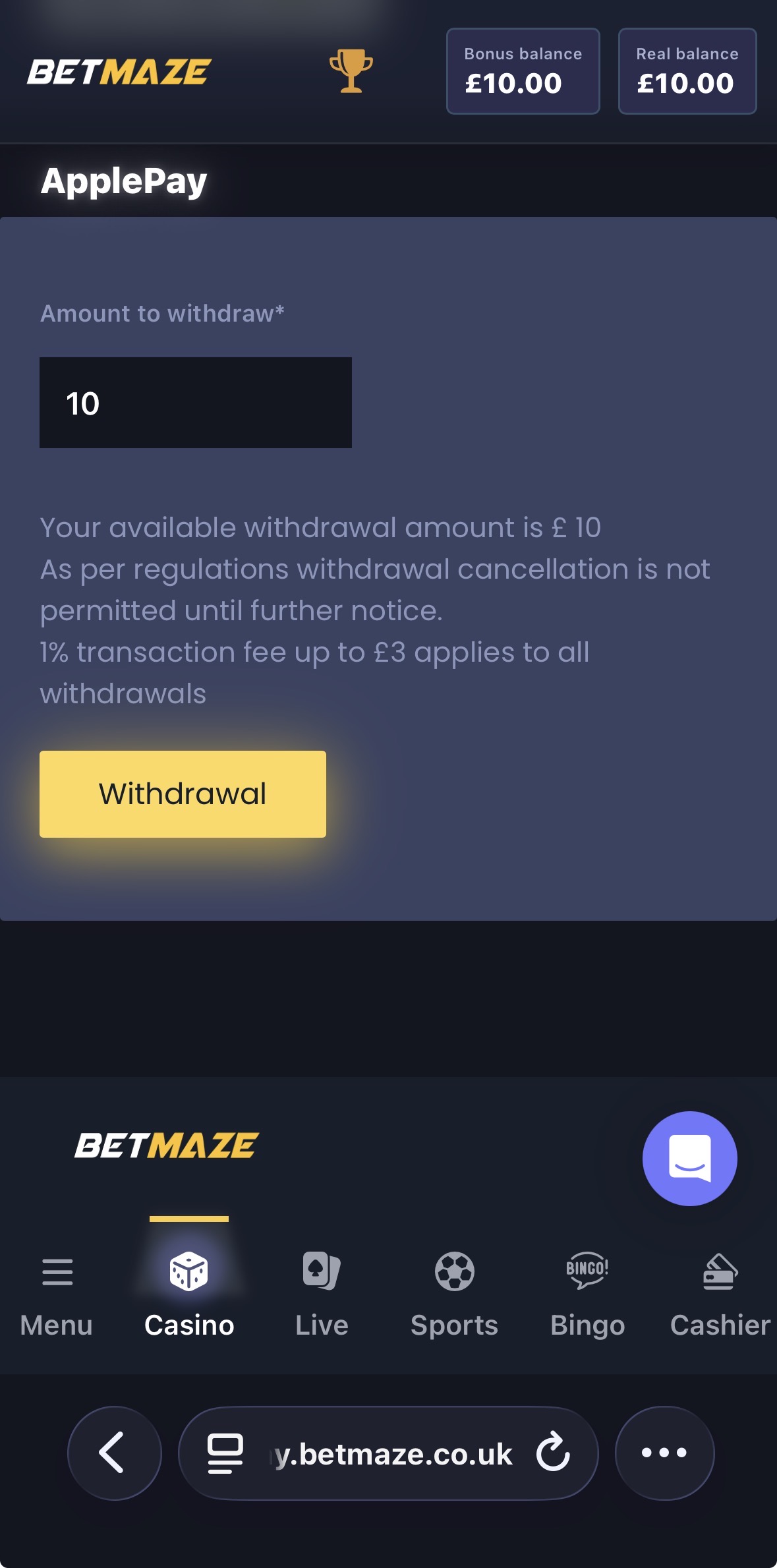 BetMaze Withdraw 4