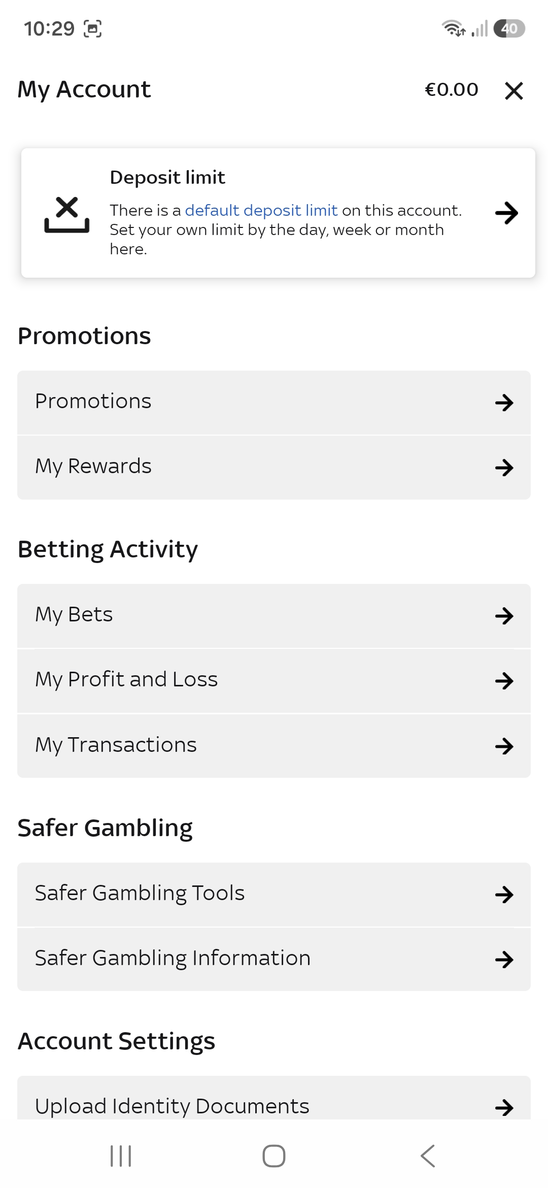 Sky Bet withdrawal history