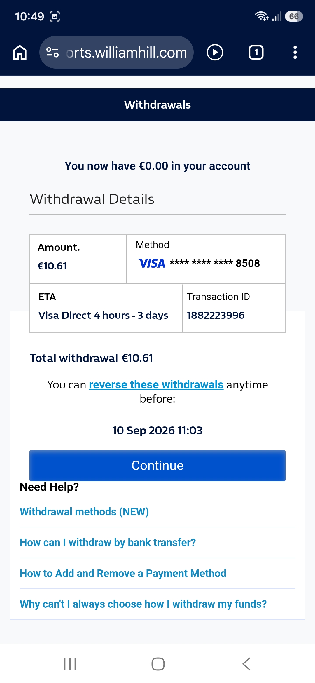 William Hill withdrawal complete