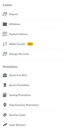 Coral withdrawal menu