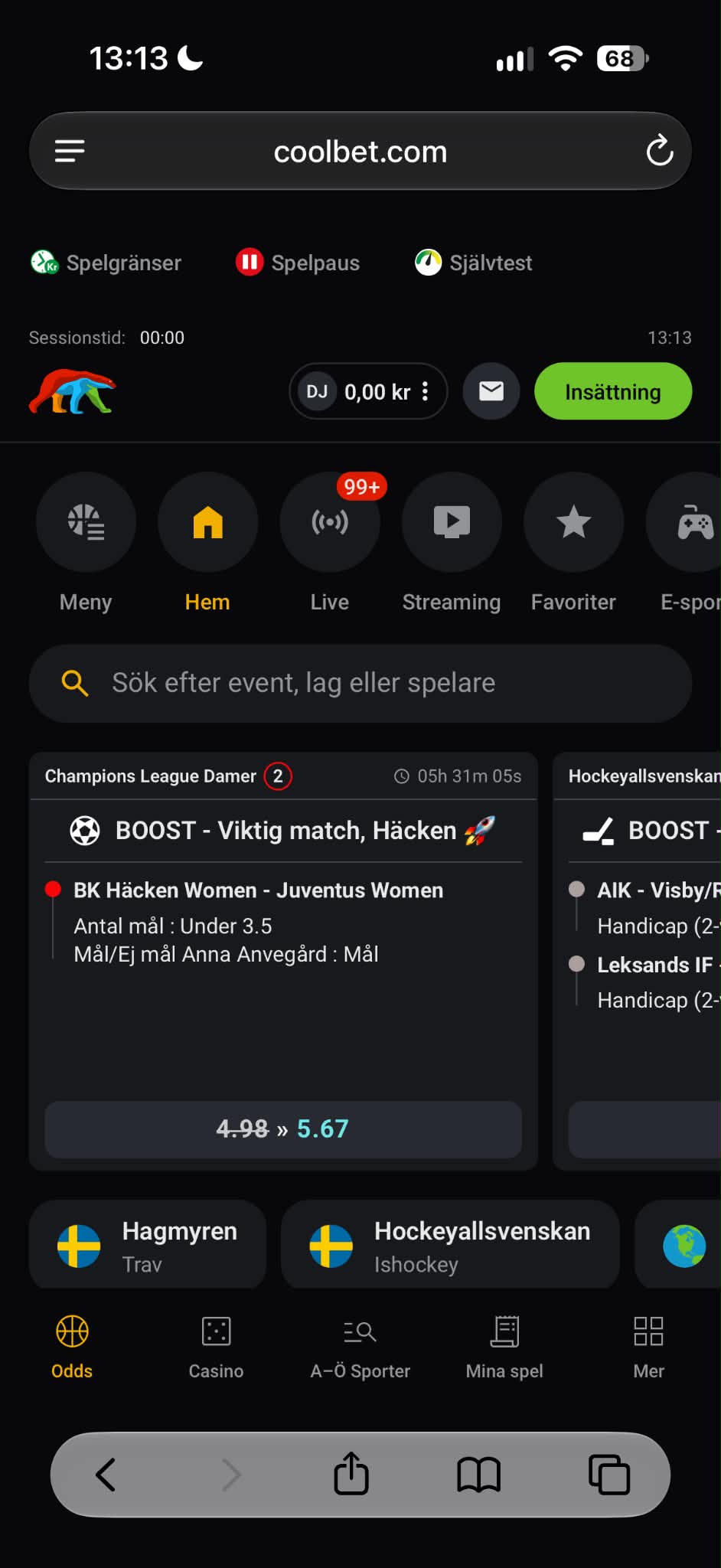 Insättning - Coolbet