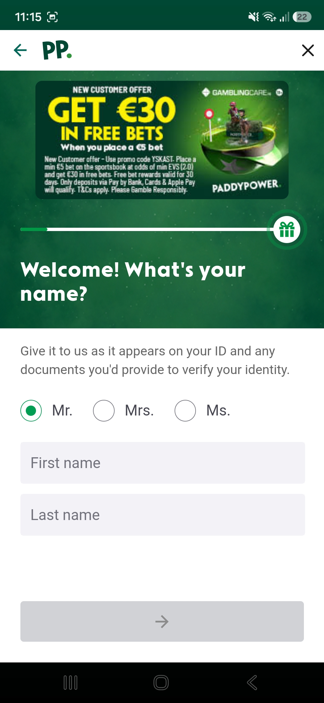 Paddy Power registration 3