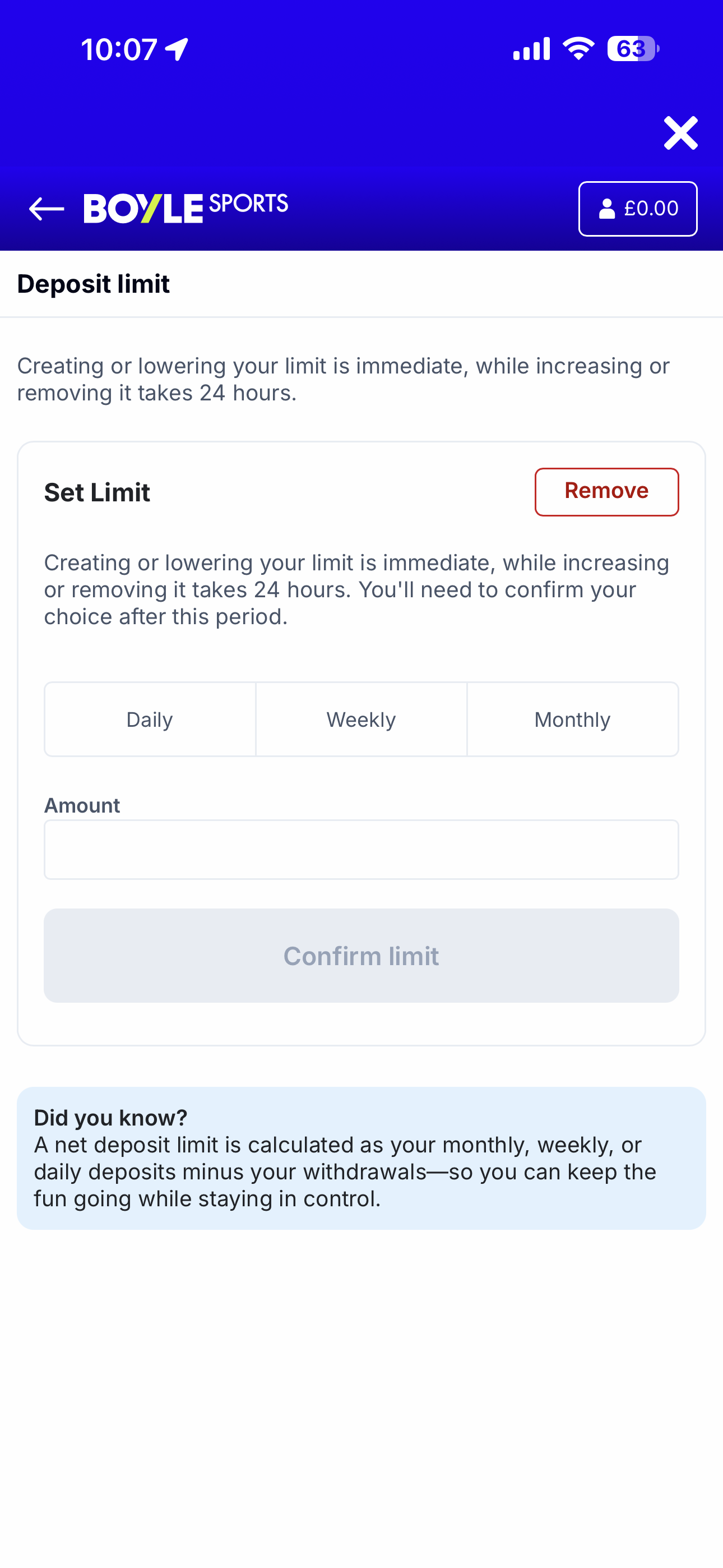 BoyleSports deposit limits