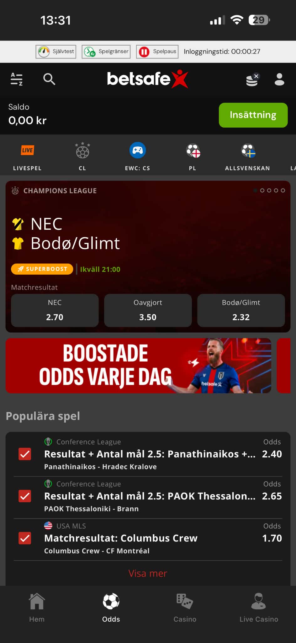 Insättning - Betsafe