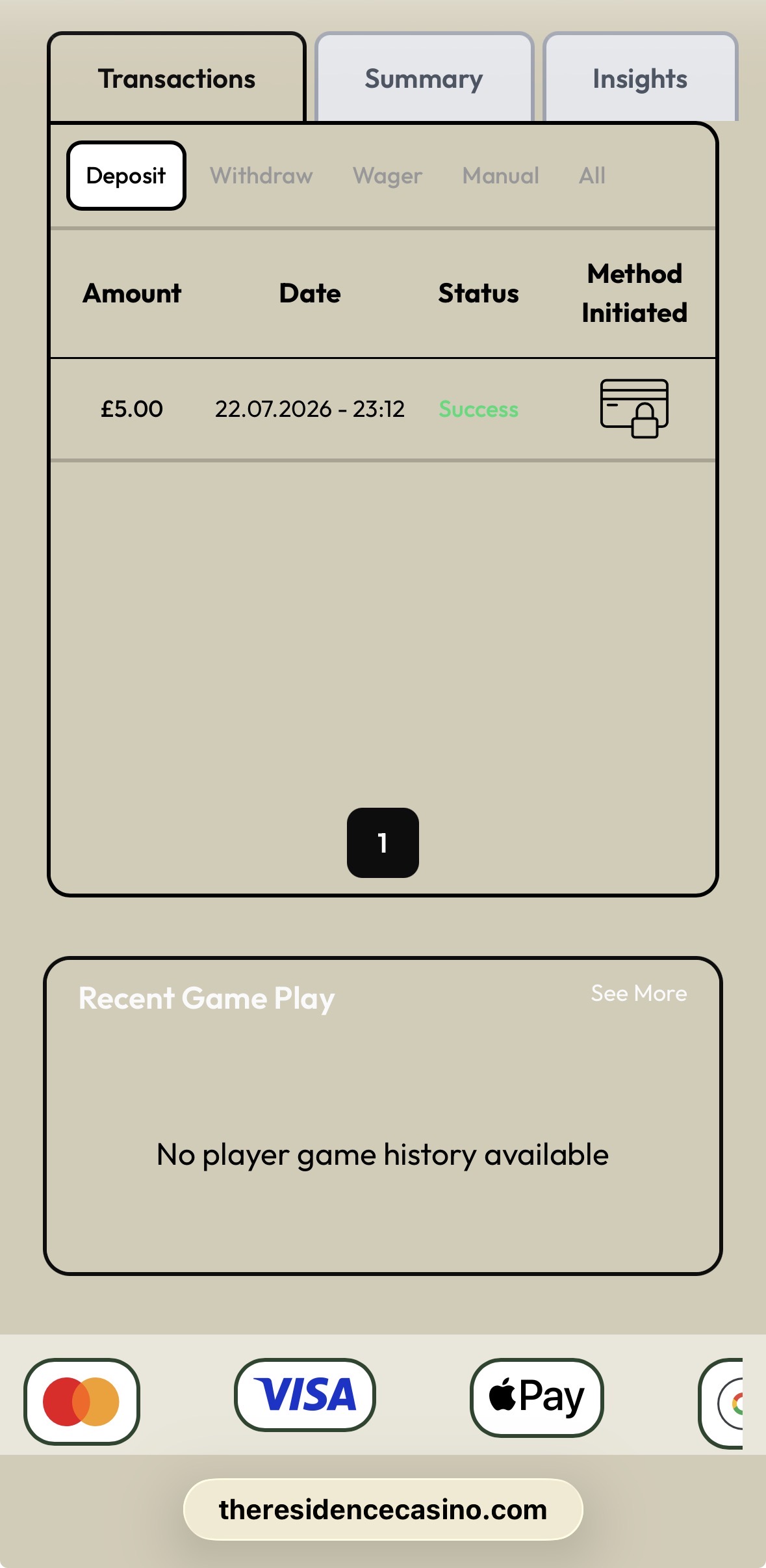 The Residence Casino & Sportsbook Deposit 4