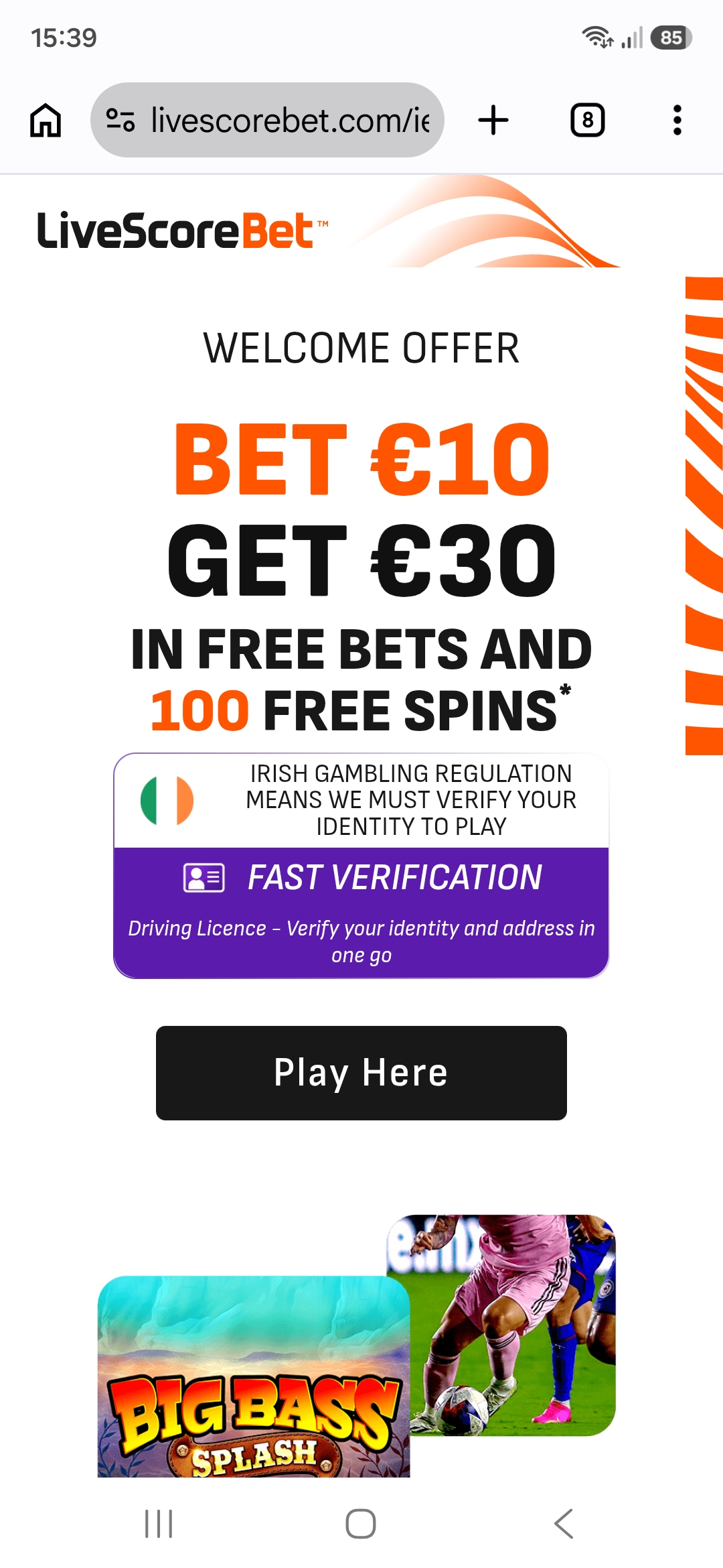 LiveScore Bet promo screen for new players