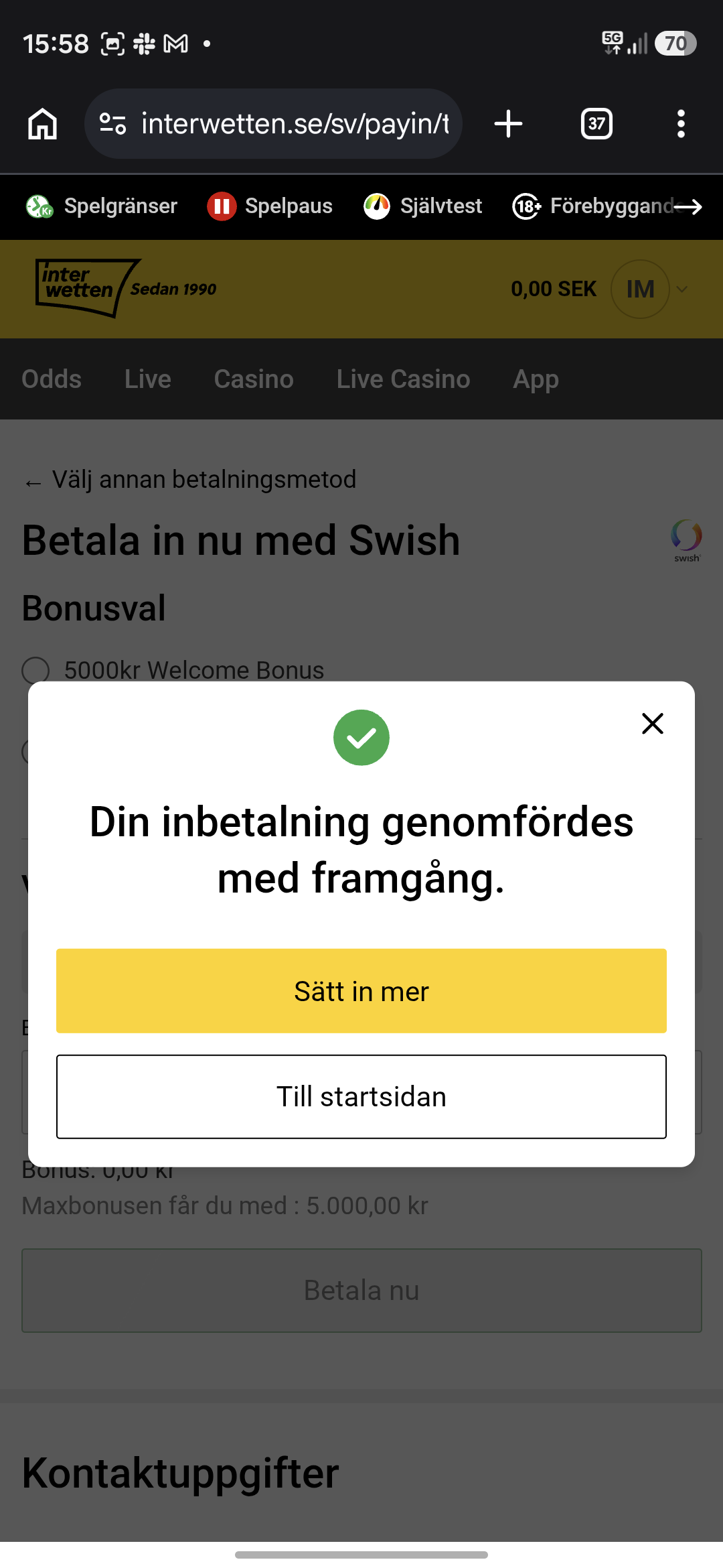 Insättning - Interwetten