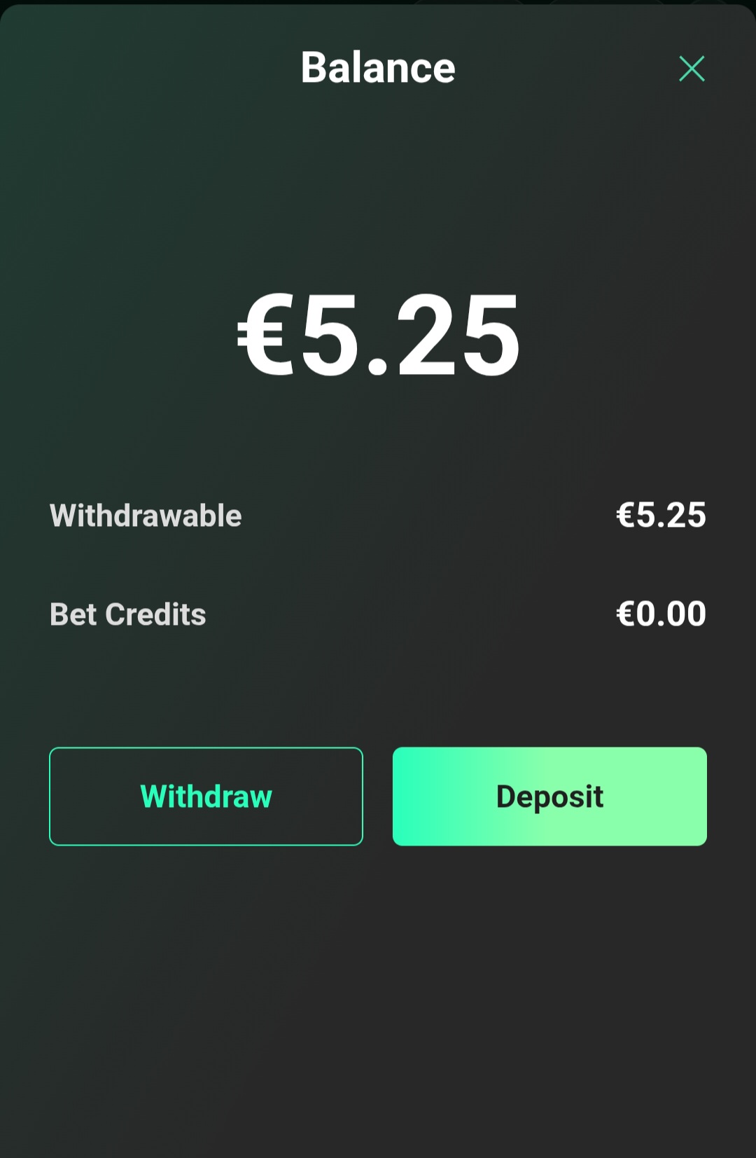 Withdrawal balance screen