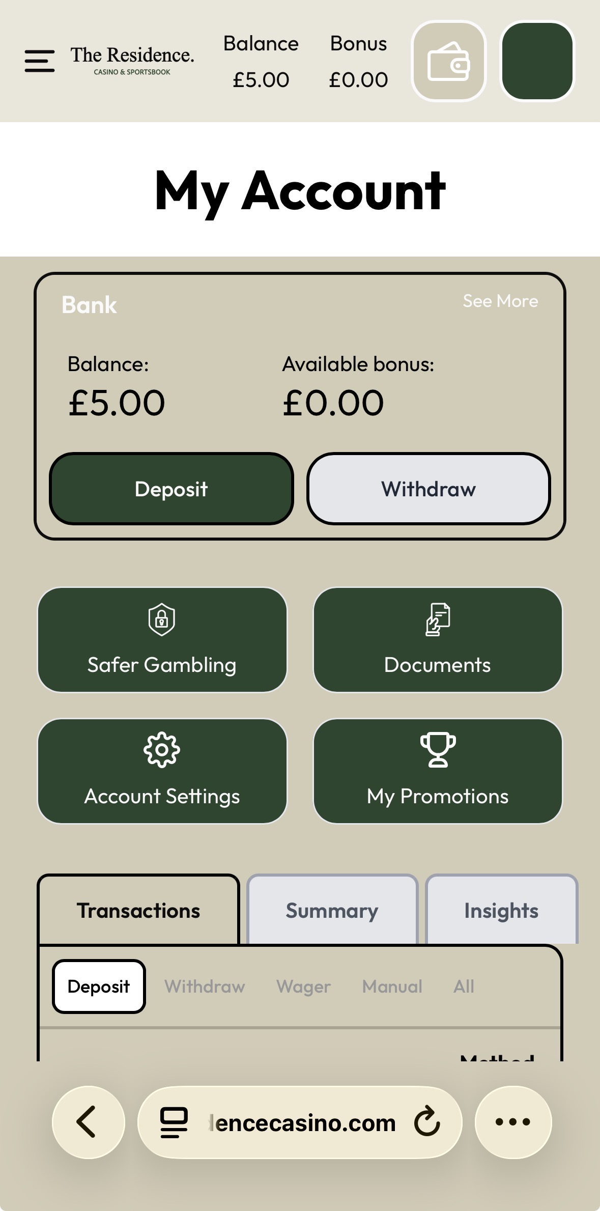 The Residence Casino & Sportsbook Withdraw 2