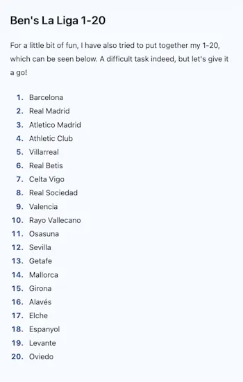 La Liga 1-20 2025/26