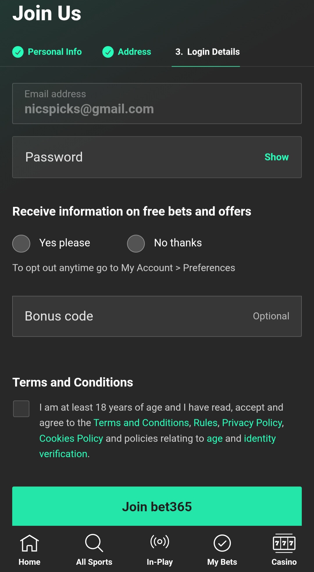 Join Bet365