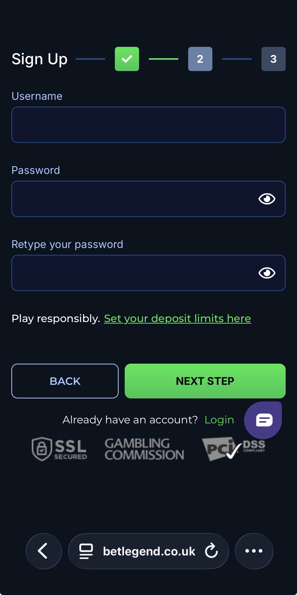 BetLegend Sign Up 3