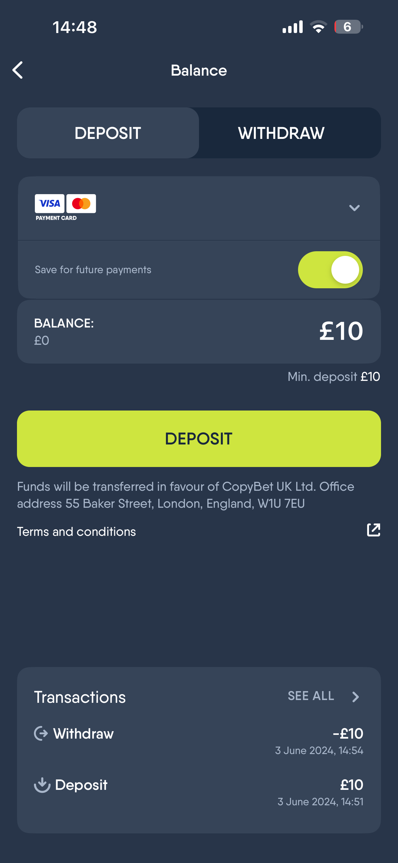 CopyBet Deposit 1