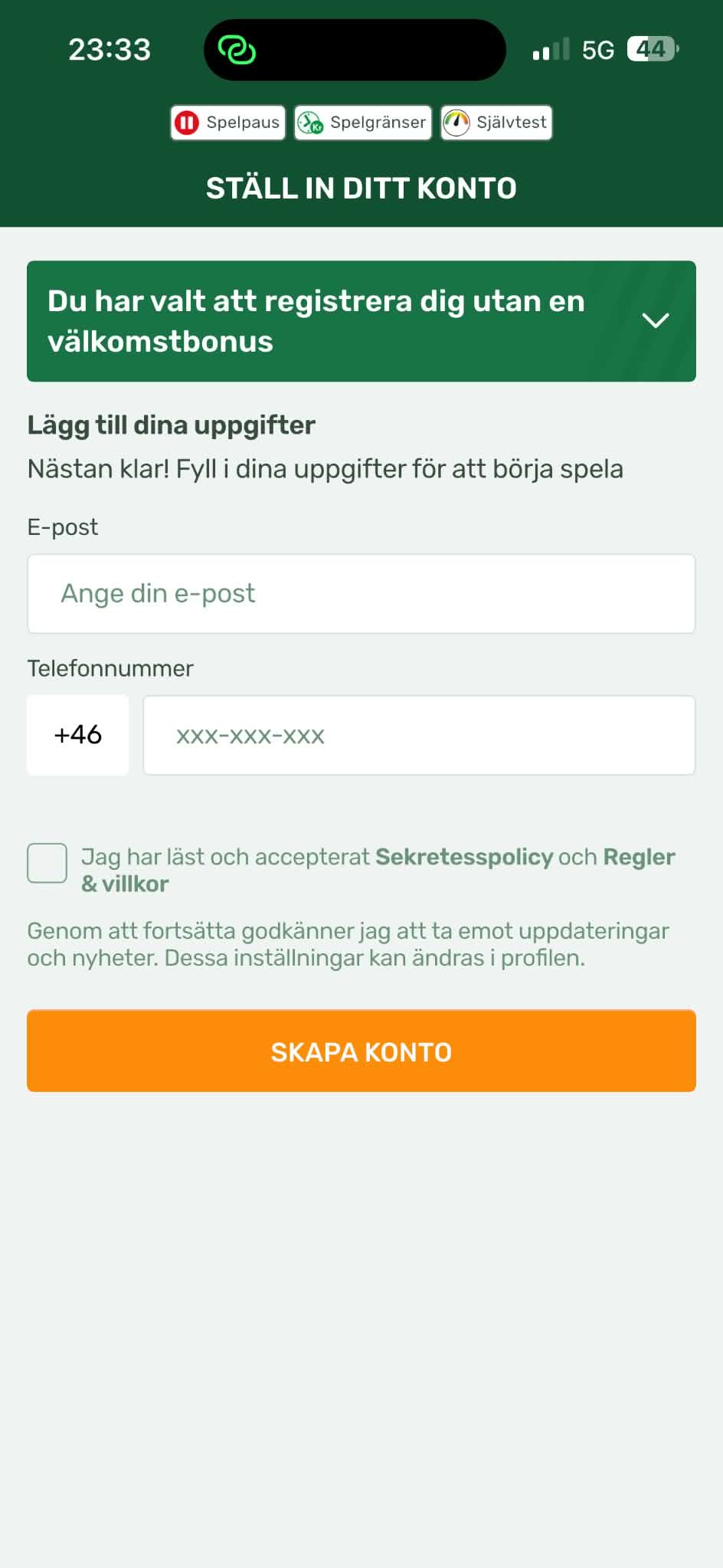 Registrering - CampoBet