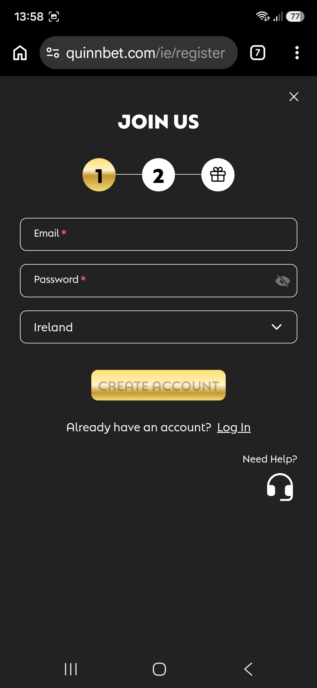 QuinnBet Registration