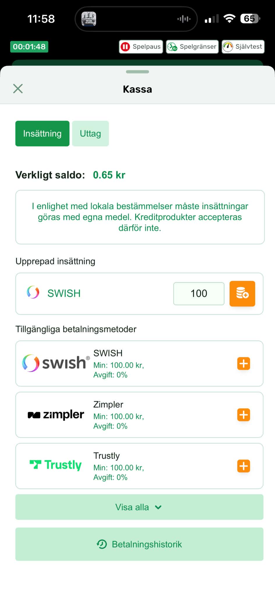 Insättning - CampoBet