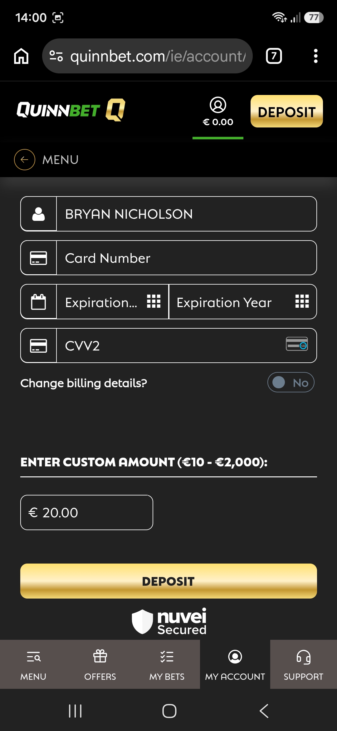QuinnBet deposit process