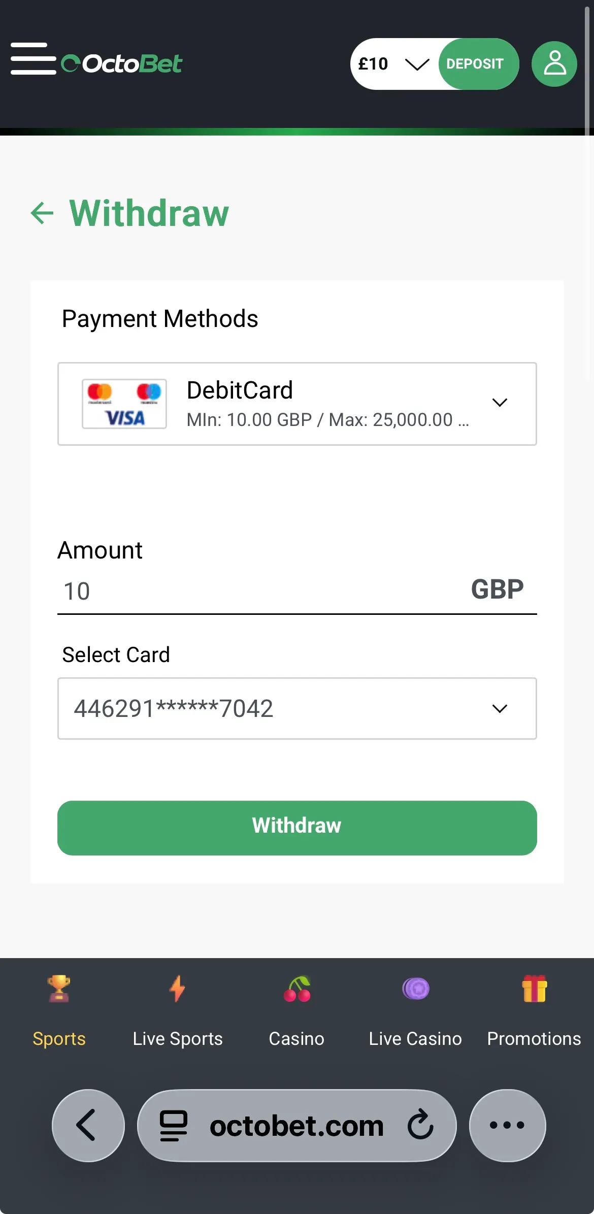 Octobet withdraw 3