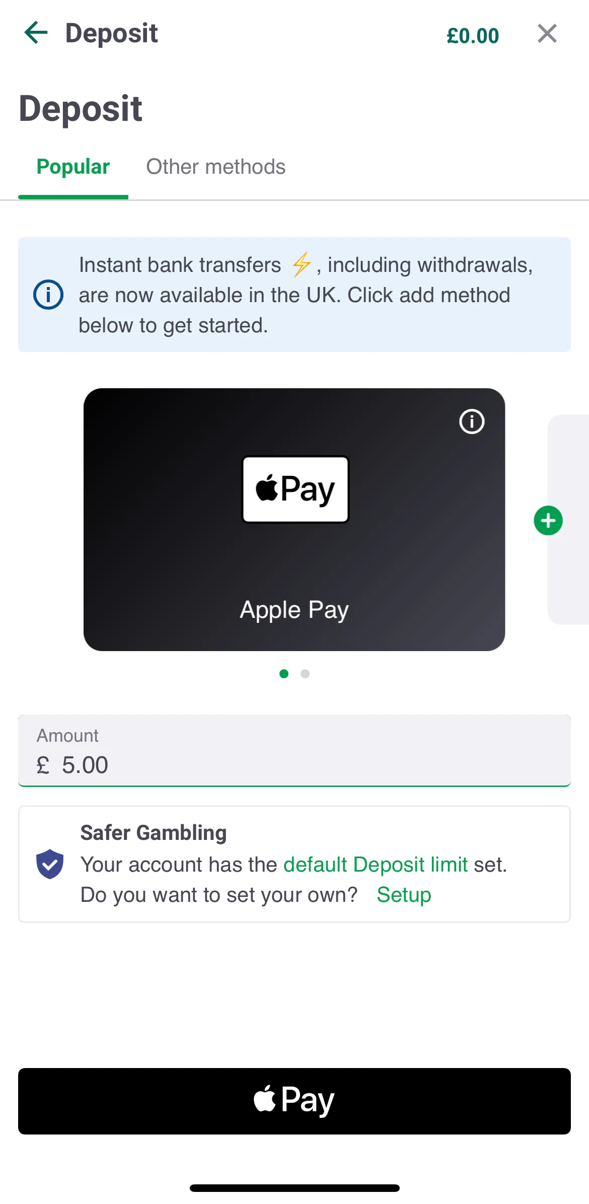 Paddy Power App - Deposits