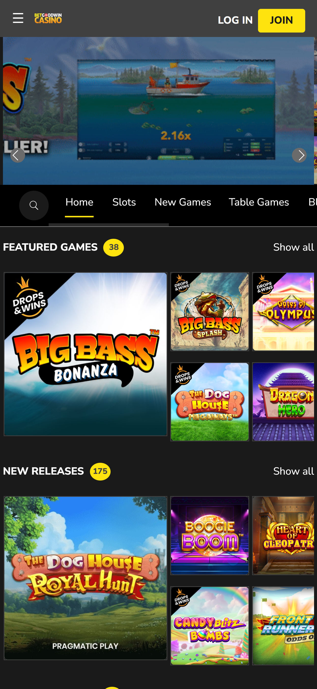 Betgoodwin mobile homepage