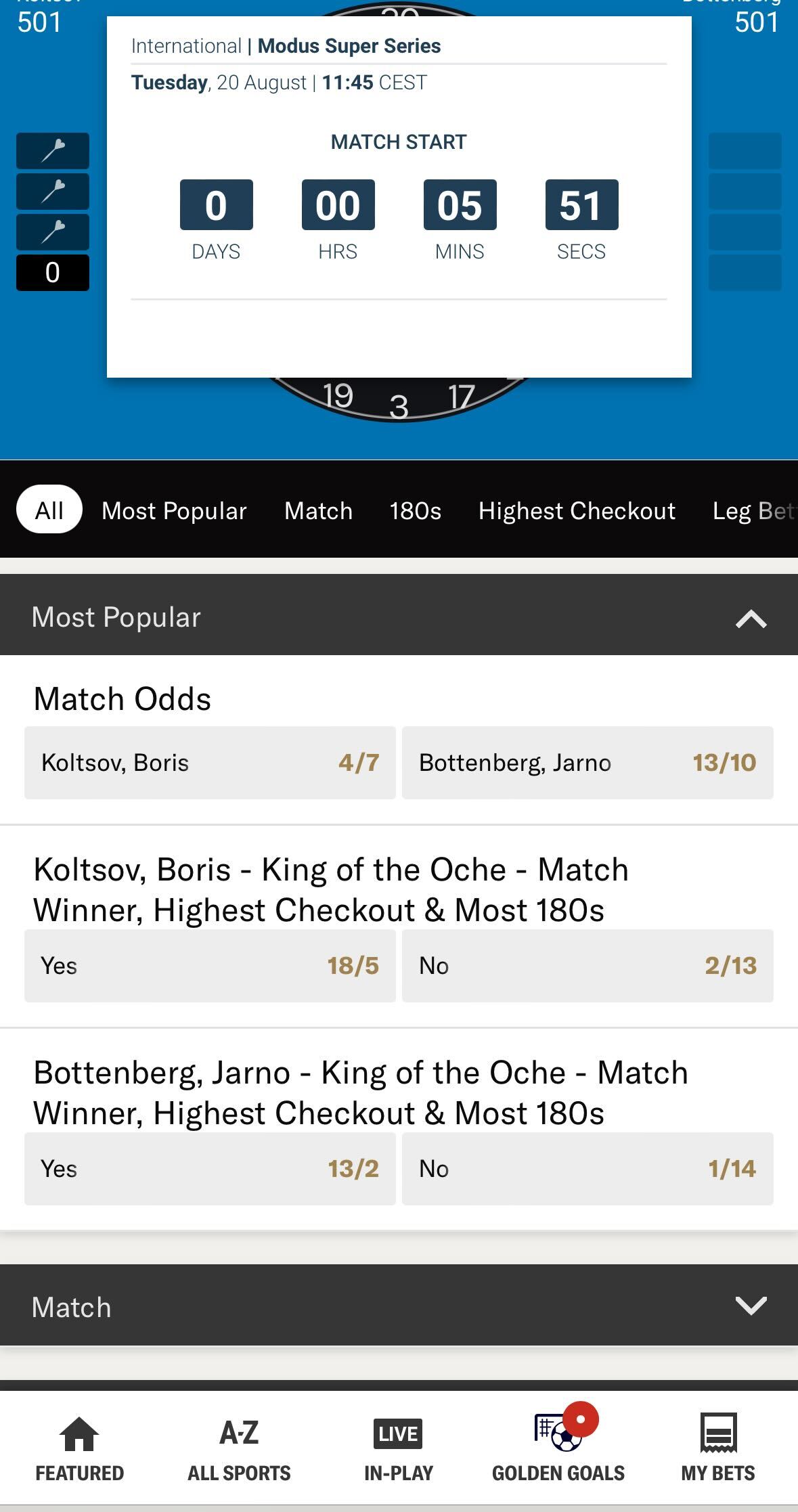 BetMGM mobile darts betting UK