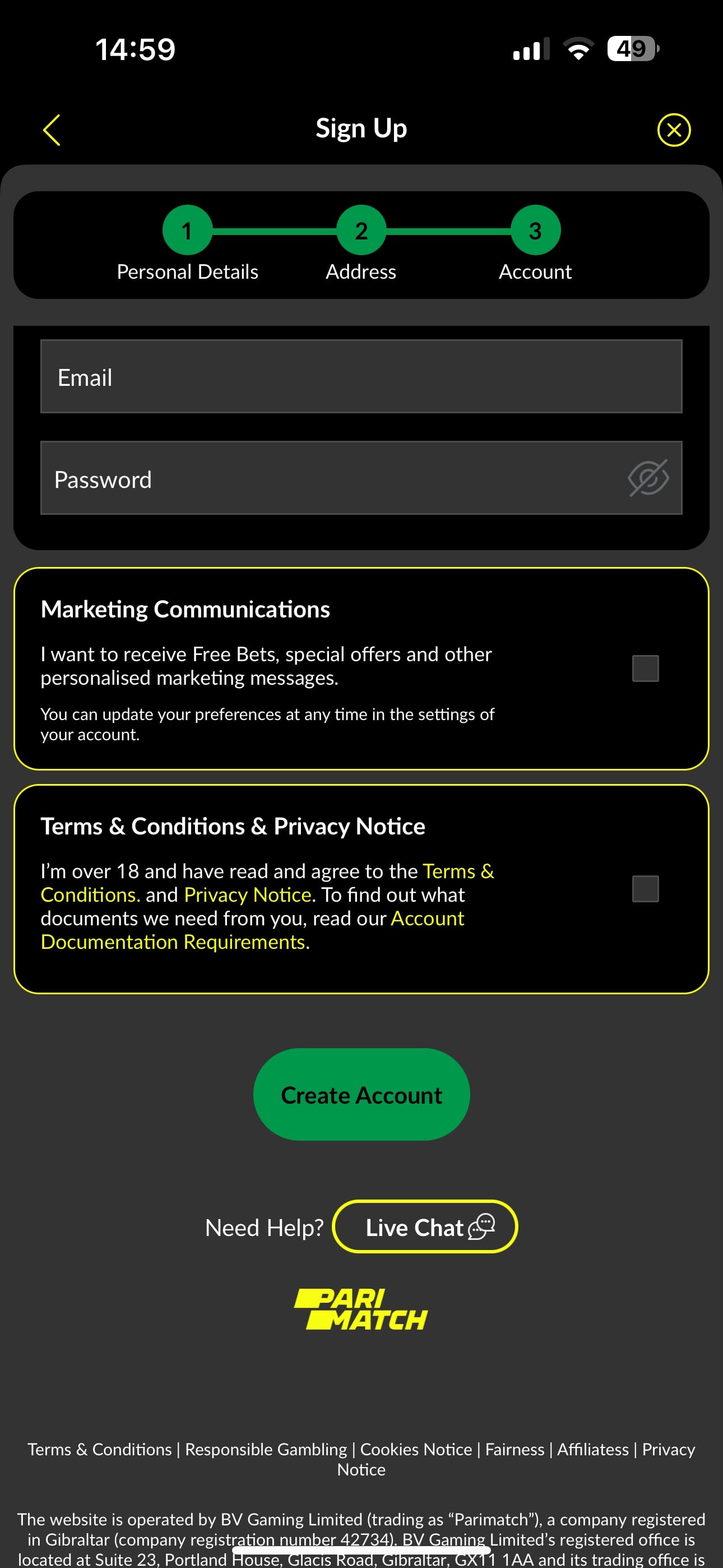 Parimatch sign-up 4
