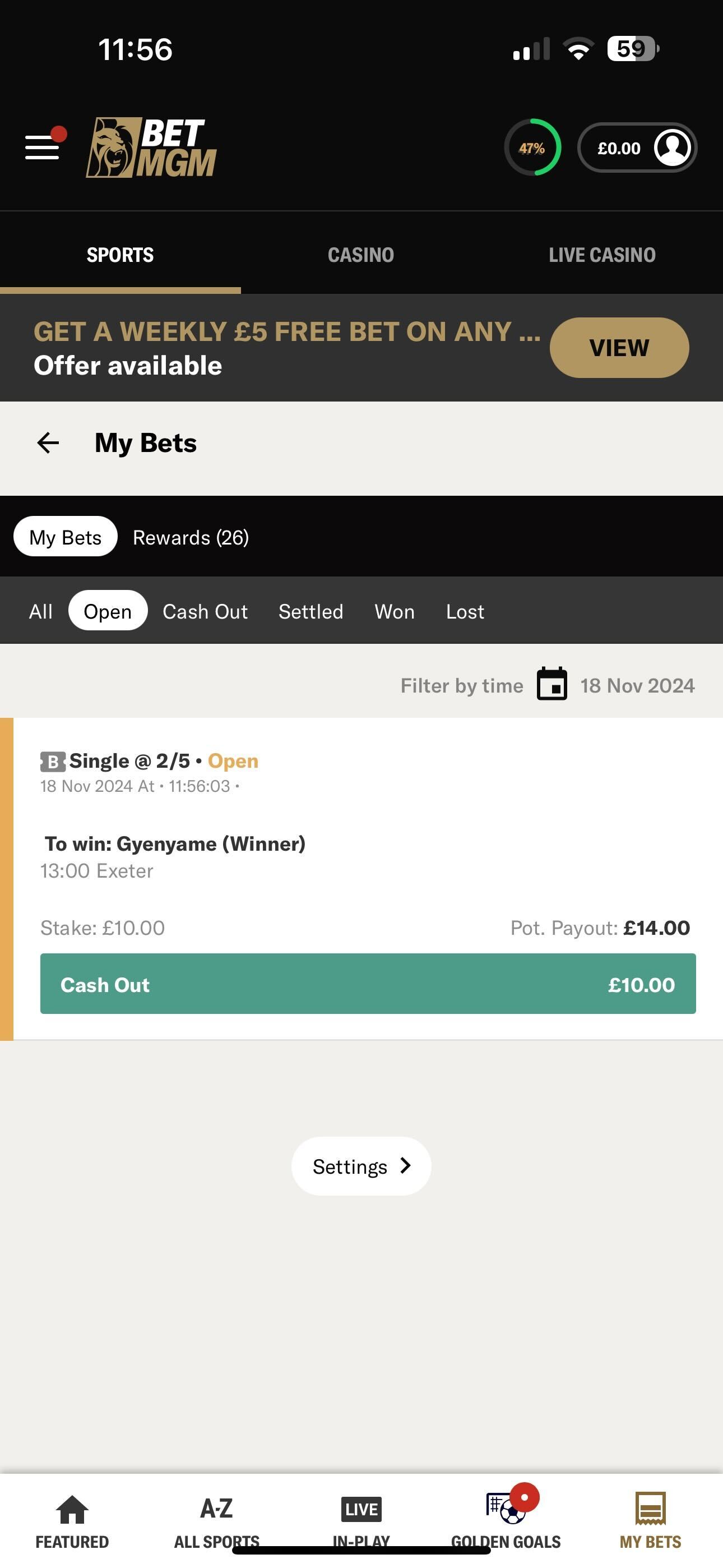 BetMGM cash out