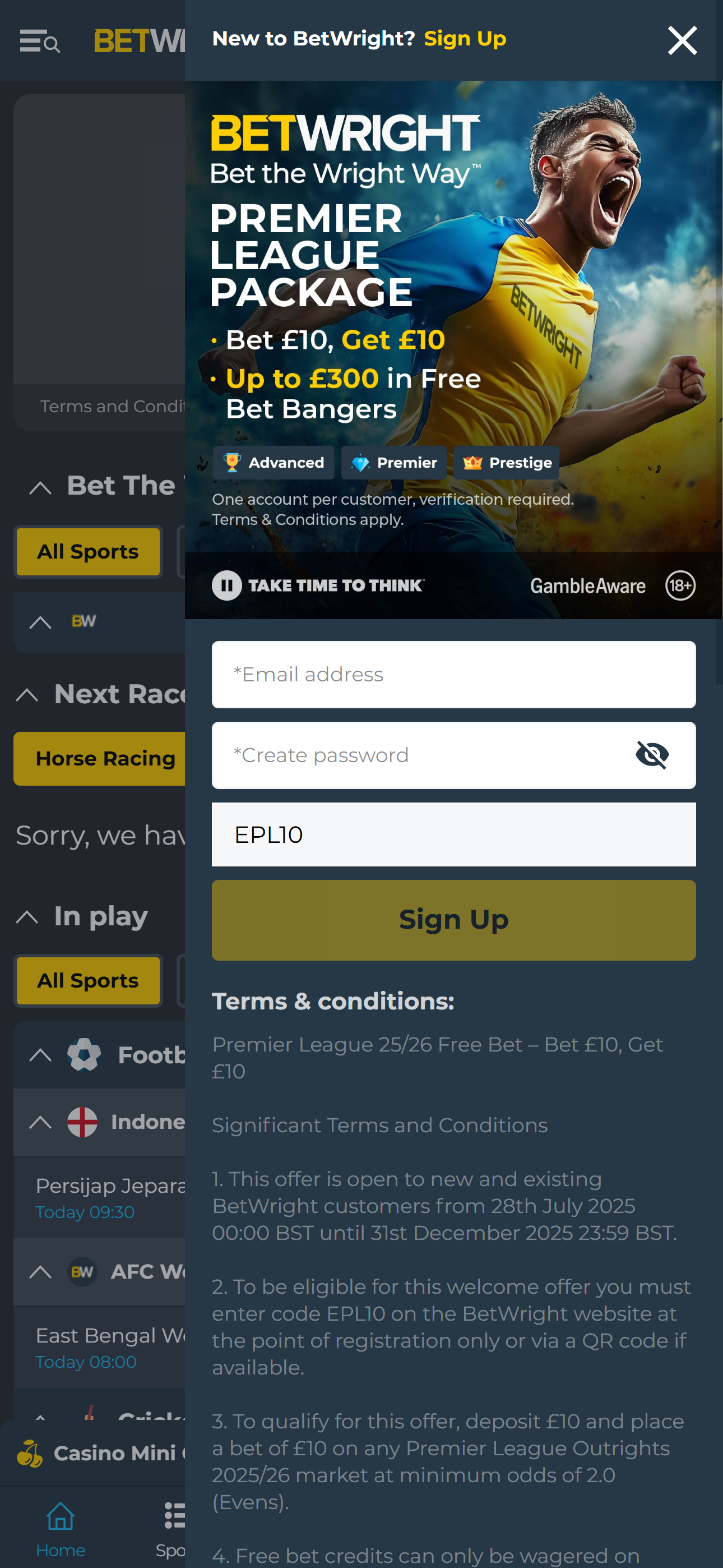 Betwright bonus code signup