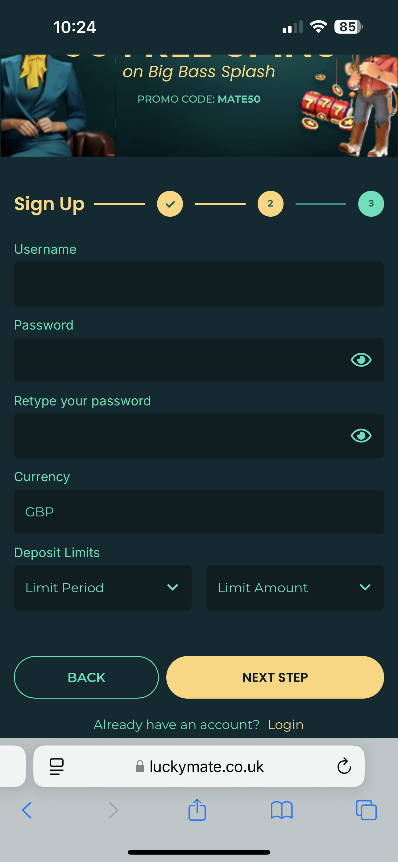 Luckymate Sign Up 2
