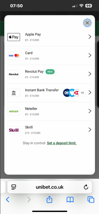 Unibet cashier in October 2025