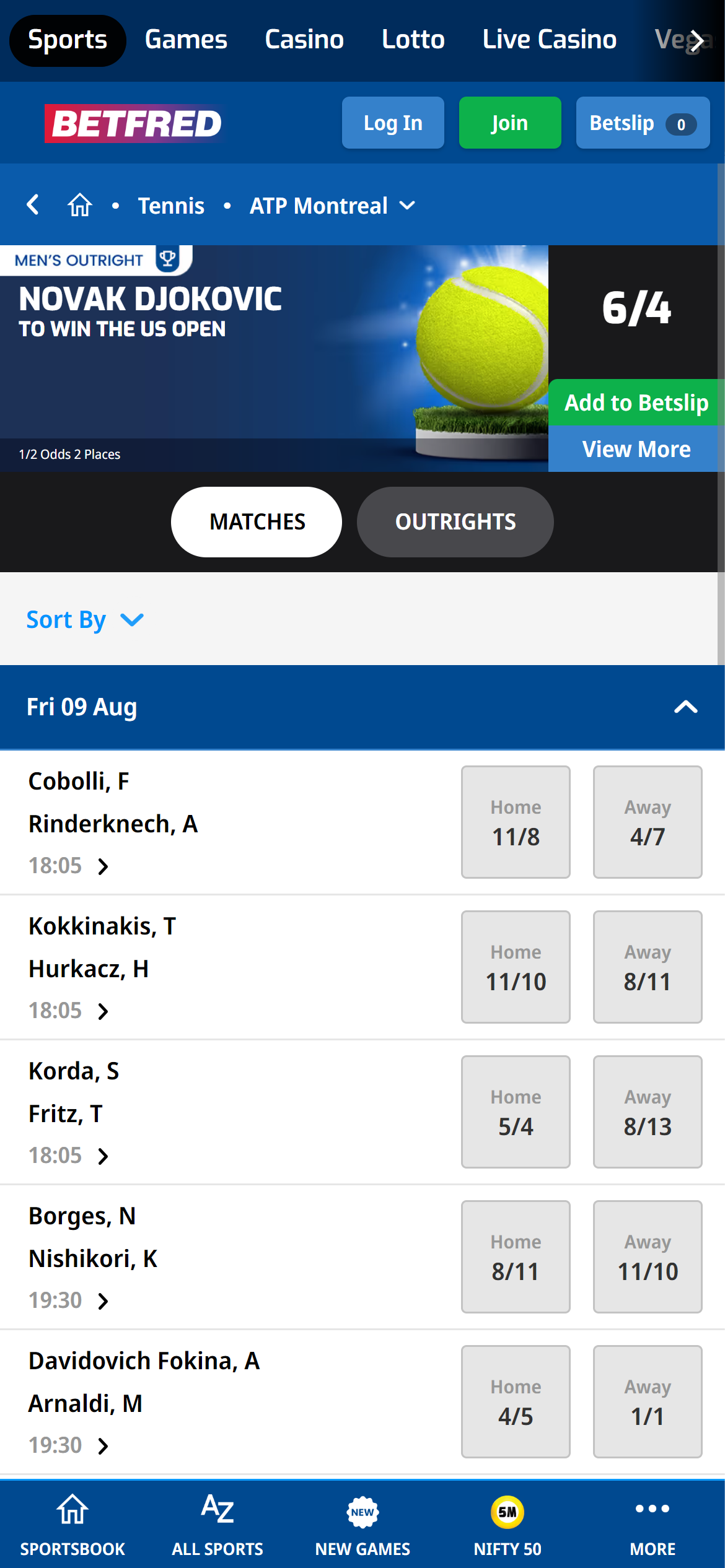 Betfred tennis betting