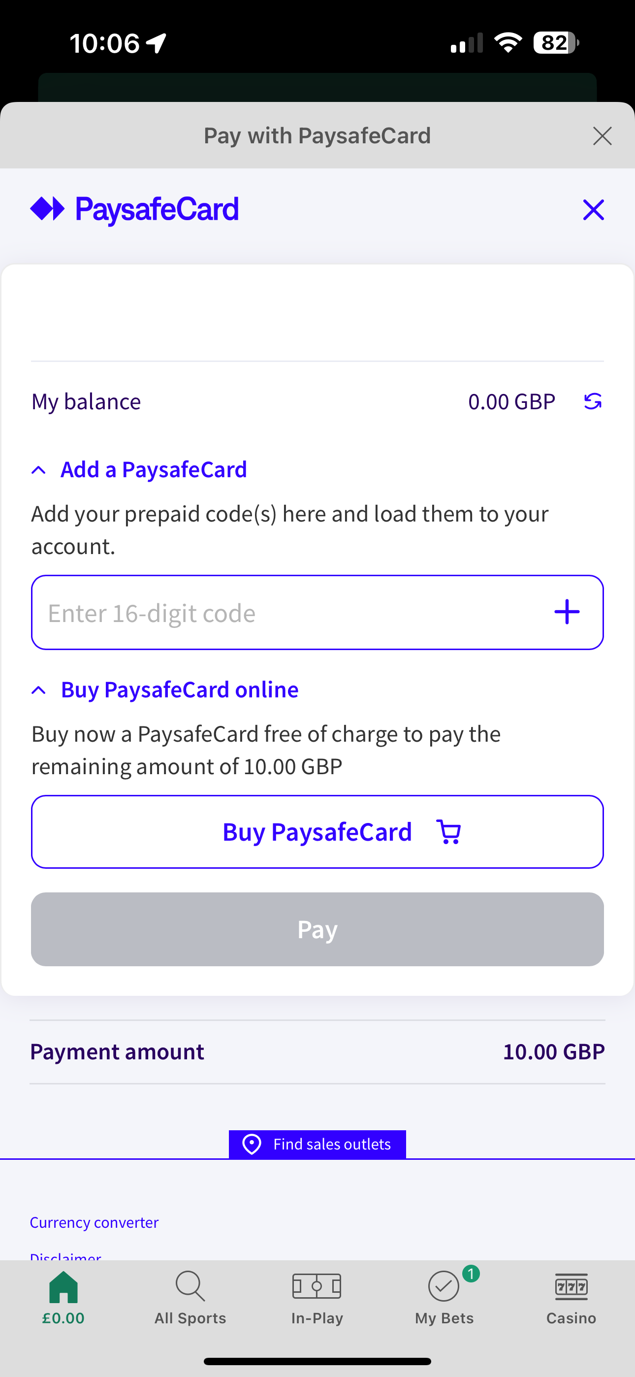 PaySafeCard Bet365 Deposit 2