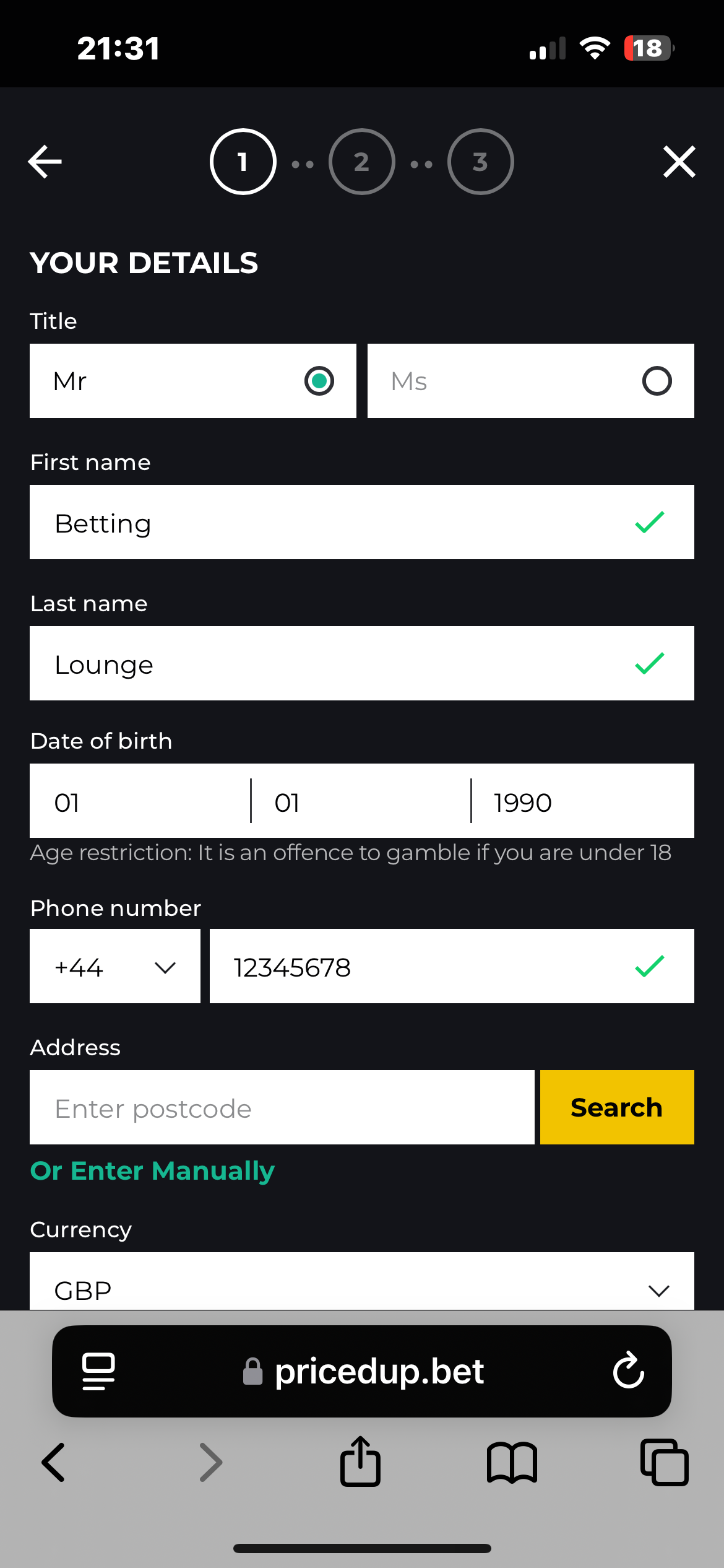 PricedUp Sign Up