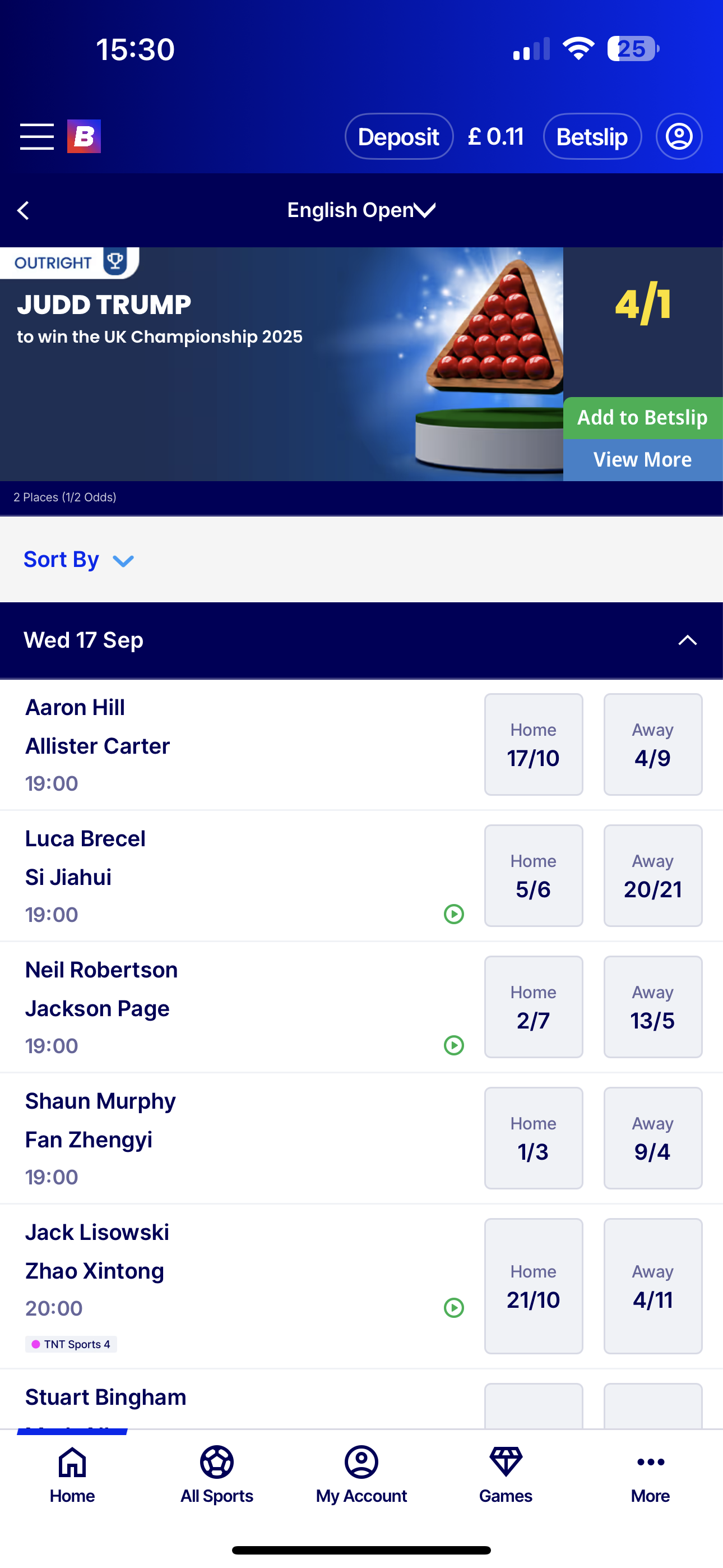 Betfred Snooker