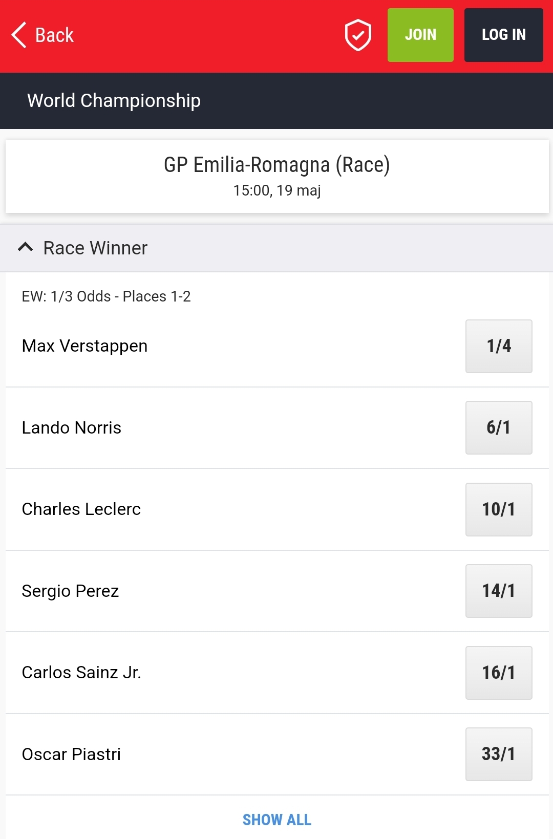 Ladbrokes F1
