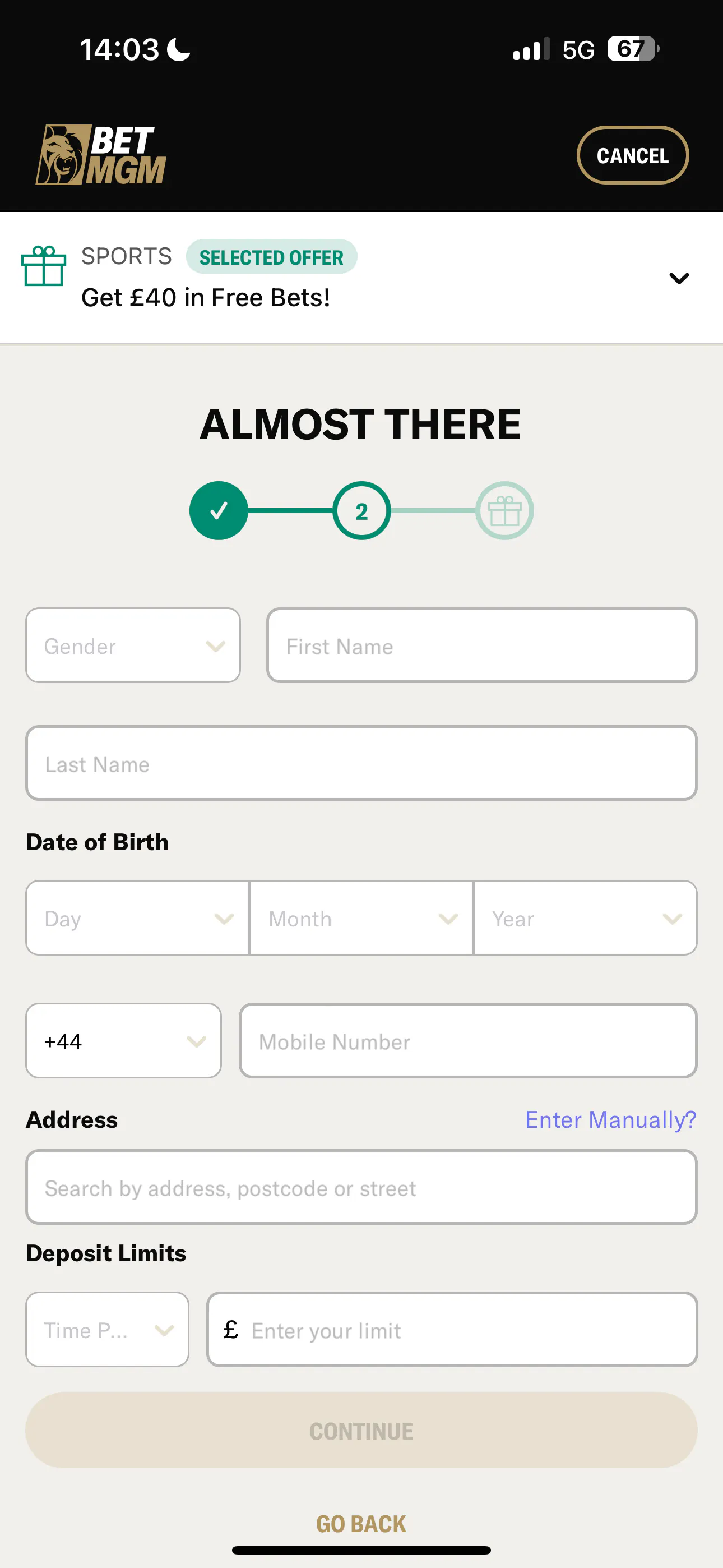 BetMGM registration 3