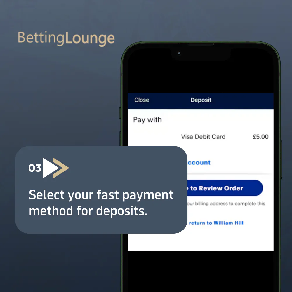 step 3: select your fast payment method for deposits.