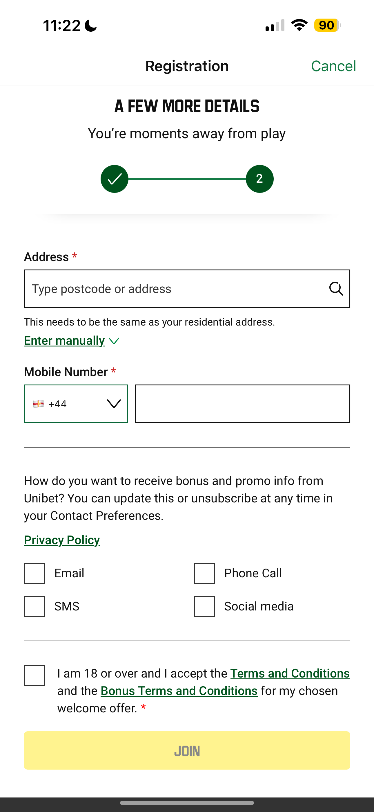 Unibet Signup 3